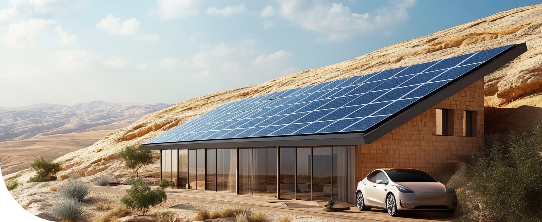 בית פרטים במדבר עם פאנלים סולאריים